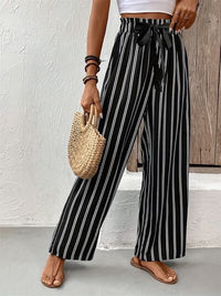 Striped High Waist Wide Leg Pants - Pahabu - Women's Clothing & Shop