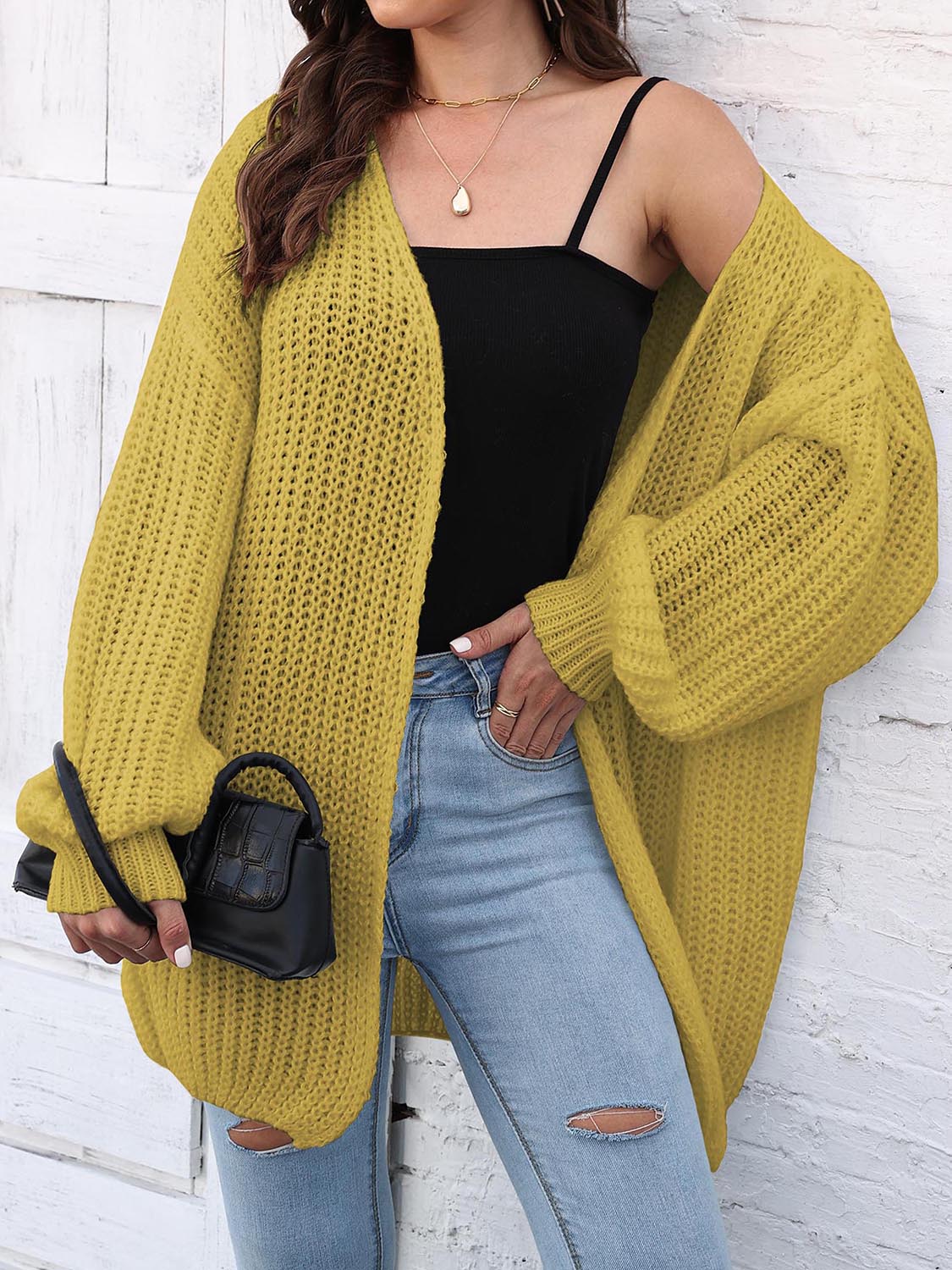 Open Front Dropped Shoulder Longline Cardigan - Pahabu - Women's Clothing & Shop