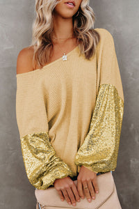 Sequin Waffle-Knit Blouse - Pahabu - Women's Clothing & Shop