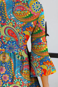 FAM-FAM Paisley Print Round Neck Three-Quarter Sleeve Dress - Pahabu - Women's Clothing & Shop