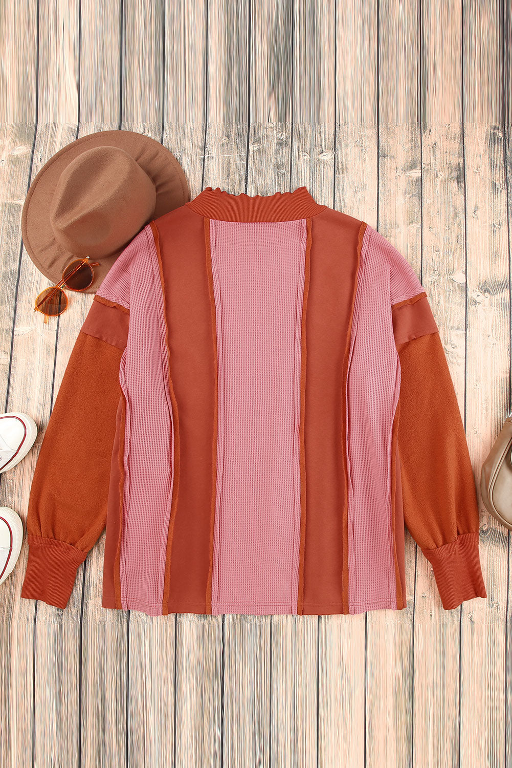 Color Block Exposed Seam Top - Pahabu - Women's Clothing & Shop