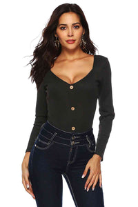 Button Detail Bodysuit - Pahabu - Women's Clothing & Shop