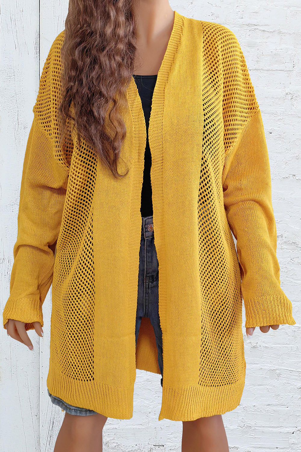 Plus Size Openwork Long Sleeve Open Front Cardigan - Pahabu - Women's Clothing & Shop