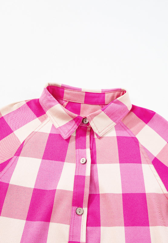 Ruched Plaid Three-Quarter Sleeve Shirt Dress - Pahabu - Women's Clothing & Shop