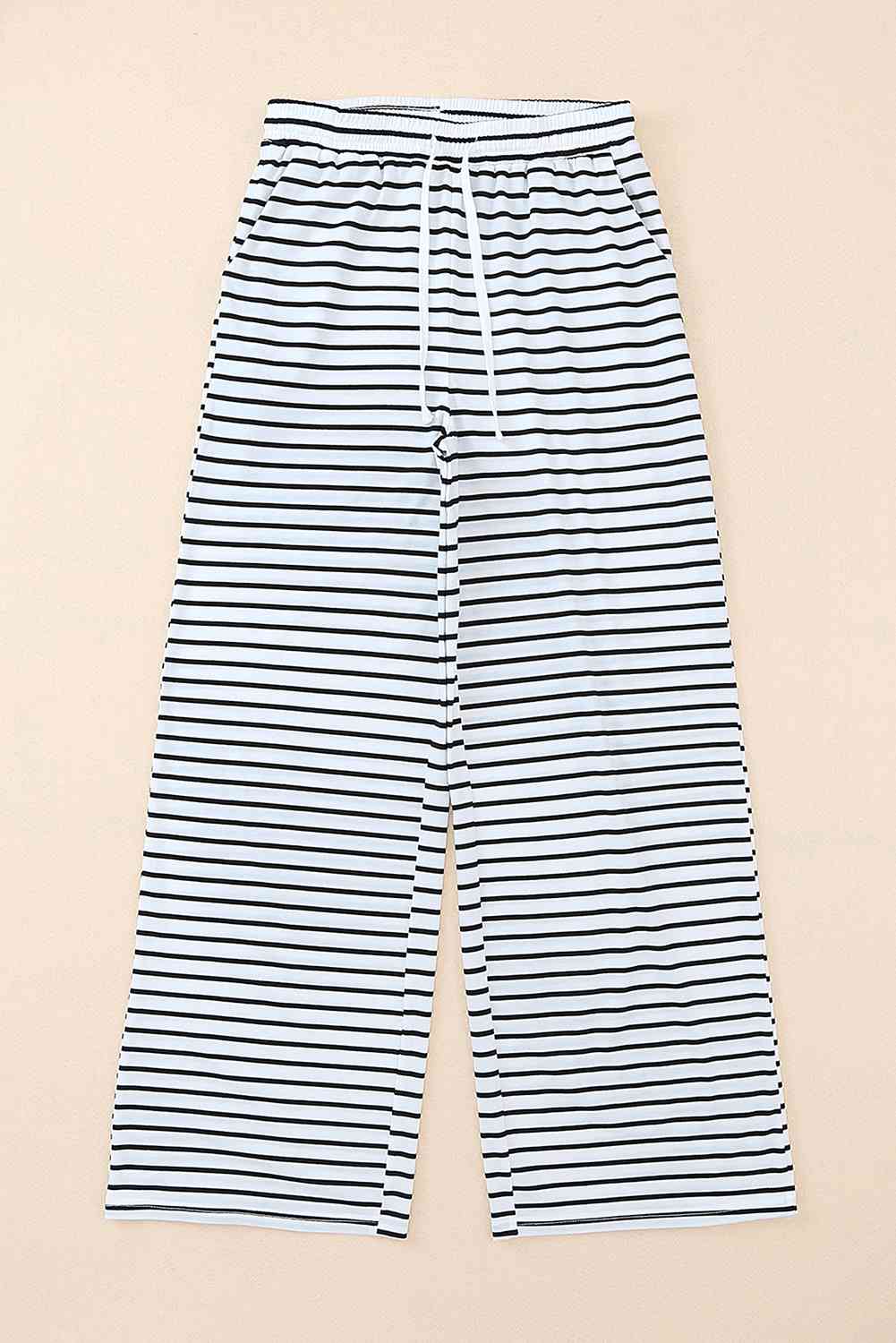 Striped Drawstring Waist Wide Leg Pants - Pahabu - Women's Clothing & Shop