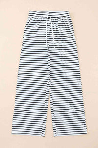 Striped Drawstring Waist Wide Leg Pants - Pahabu - Women's Clothing & Shop