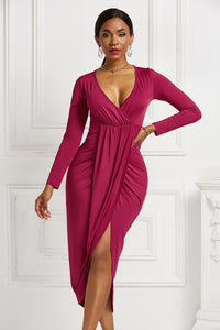 High-low Ruched Surplice Long Sleeve Dress - Pahabu - Women's Clothing & Shop