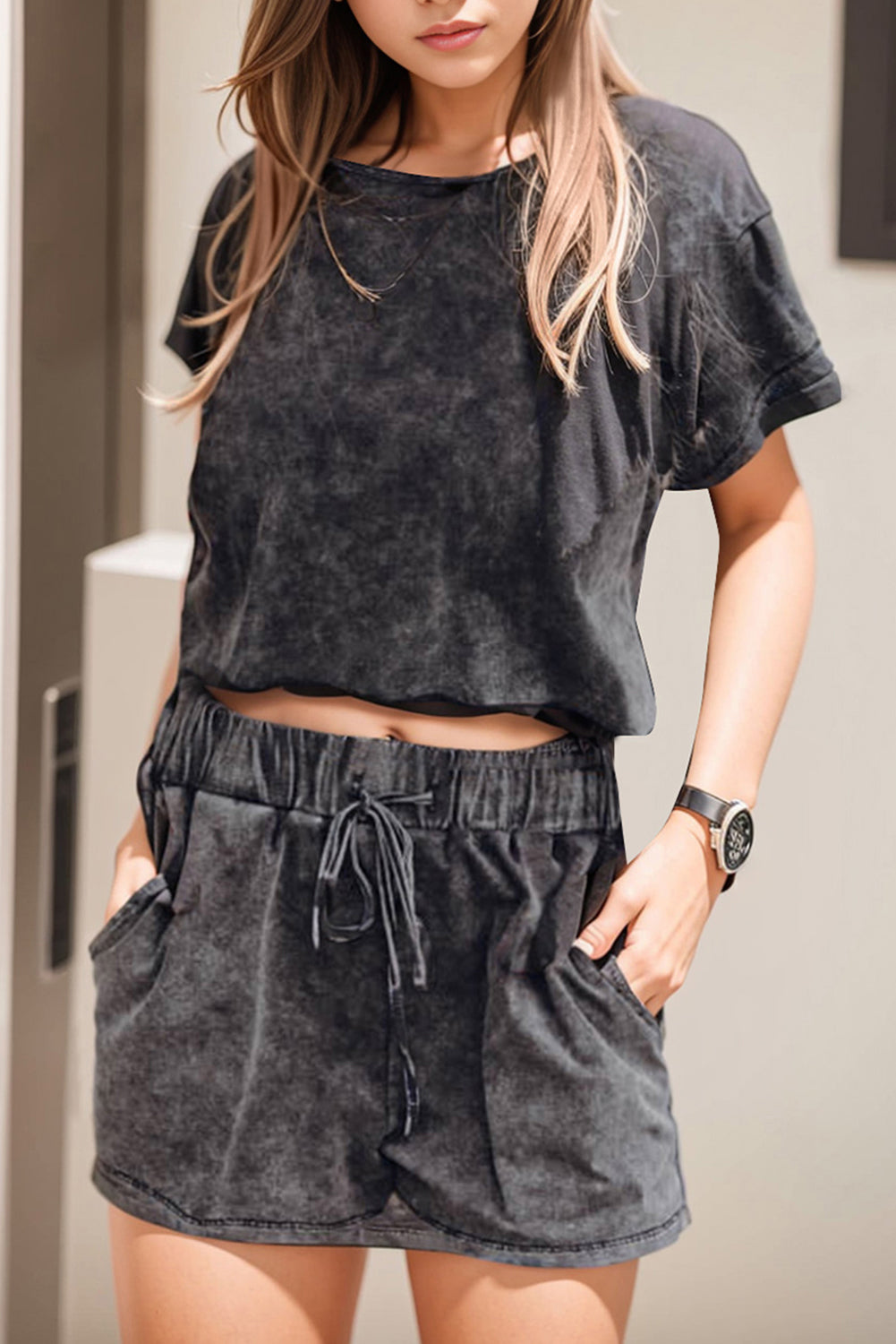 Heathered Round Neck Top and Shorts Lounge Set - Pahabu - Women's Clothing & Shop
