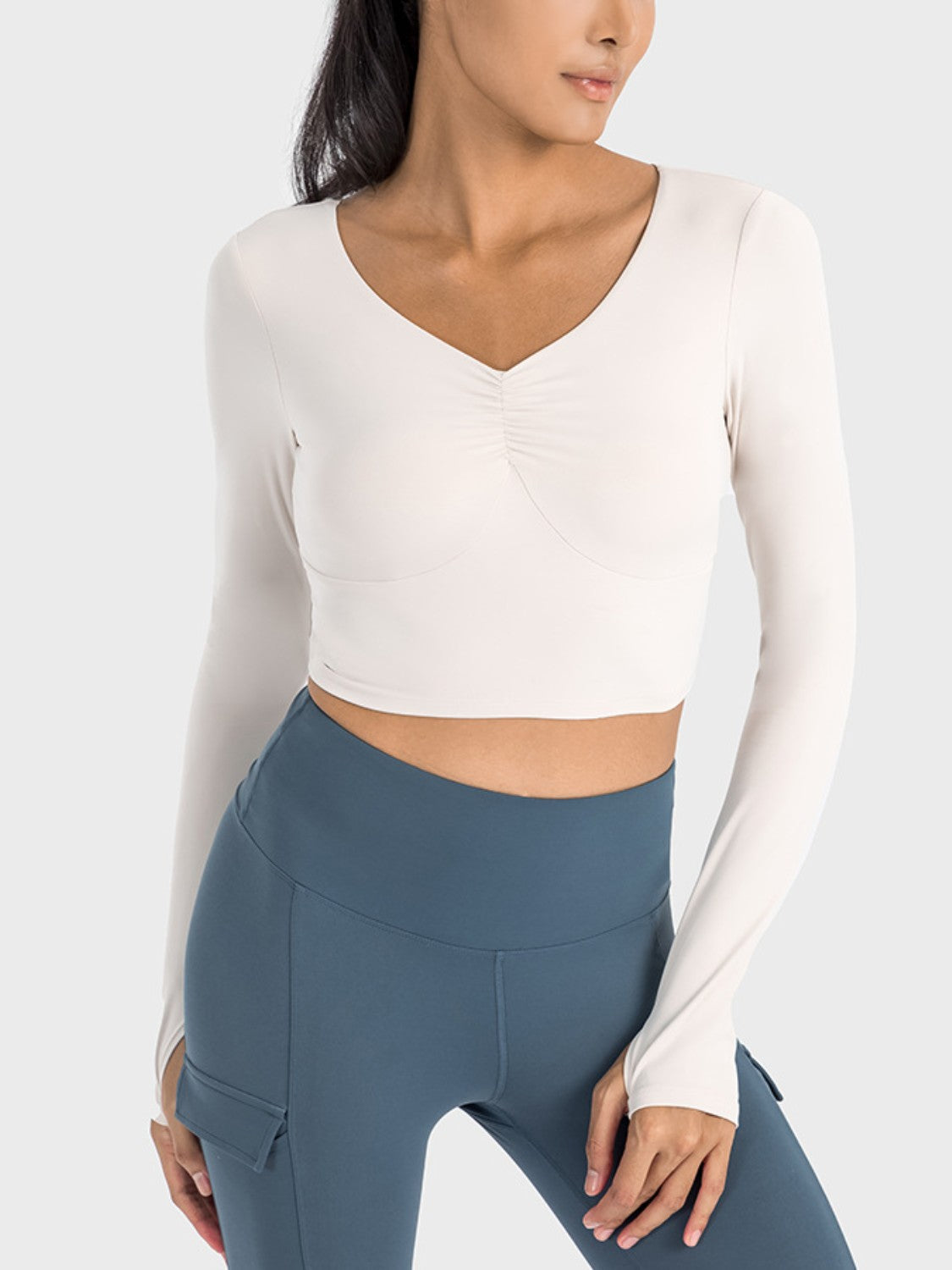 Millennia Ruched Cropped Long Sleeve Sports Top - Pahabu - Women's Clothing & Shop