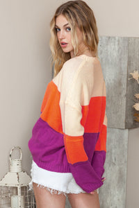 Round Neck Color Block Sweater - Pahabu - Women's Clothing & Shop
