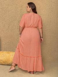 Plus Size Frill Embroidered V-Neck Half Sleeve Maxi Dress - Pahabu - Women's Clothing & Shop