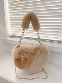 Heart Shape Faux Fur Handbag - Pahabu - Women's Clothing & Shop