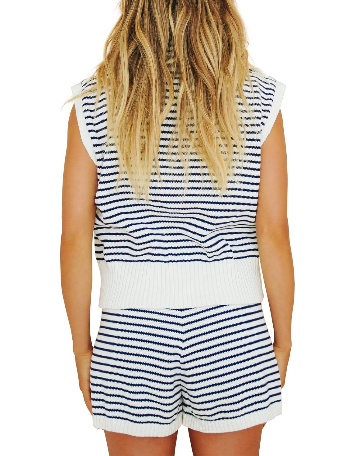 Striped Cap Sleeve Top and Shorts Sweater Set - Pahabu - Women's Clothing & Shop