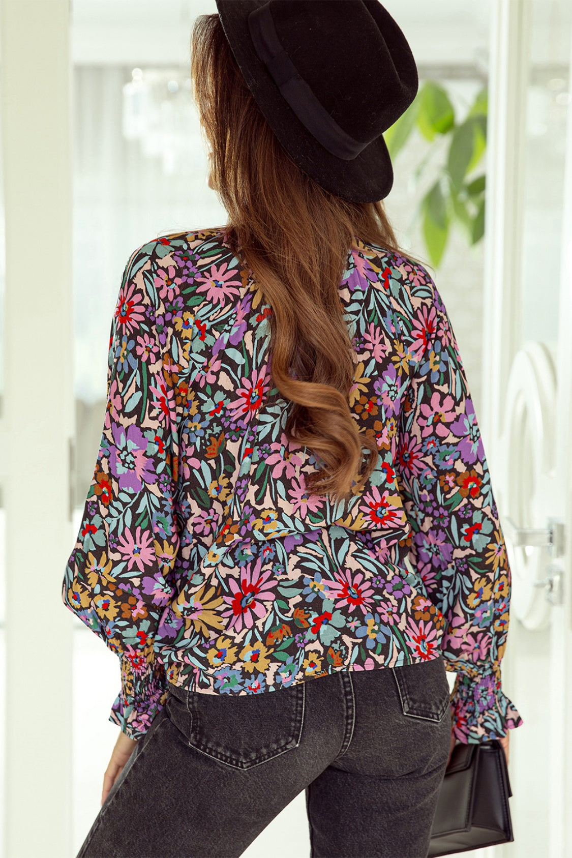 Floral Tie Neck Flounce Sleeve Blouse - Pahabu - Women's Clothing & Shop