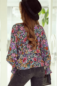 Floral Tie Neck Flounce Sleeve Blouse - Pahabu - Women's Clothing & Shop