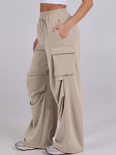 Elastic Waist Wide Leg Pants with Pockets - Pahabu - Women's Clothing & Shop