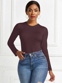 Round Neck Long Sleeve Bodysuit - Pahabu - Women's Clothing & Shop