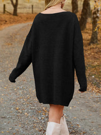 V-Neck Dropped Shoulder Sweater Dress - Pahabu - Women's Clothing & Shop
