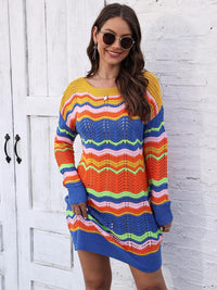 Openwork Round Neck Sweater Dress - Pahabu - Women's Clothing & Shop