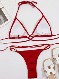 Halter Neck Crisscross Ribbed Bikini Set - Pahabu - Women's Clothing & Shop