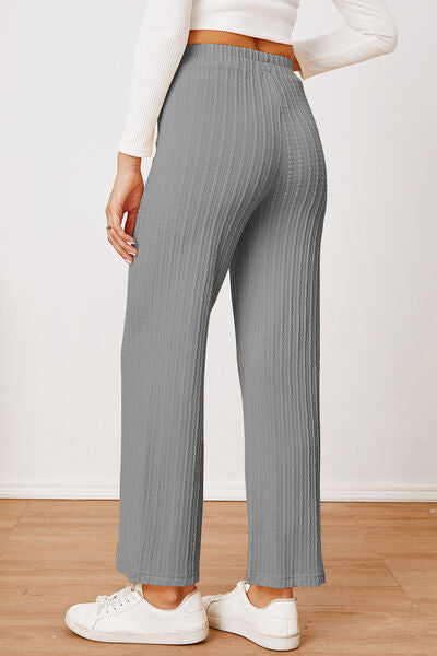 Textured Elastic Waist Straight Pants - Pahabu - Women's Clothing & Shop