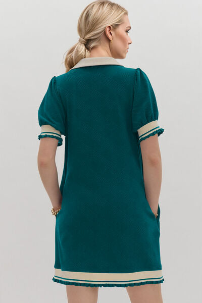 Oh Frill Contrast Trim Johnny Collar Short Sleeve Mini Dress - Pahabu - Women's Clothing & Shop