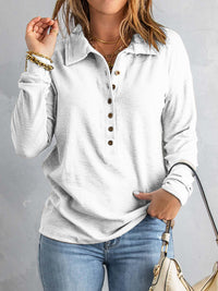 Collared Neck Half Button Top - Pahabu - Women's Clothing & Shop