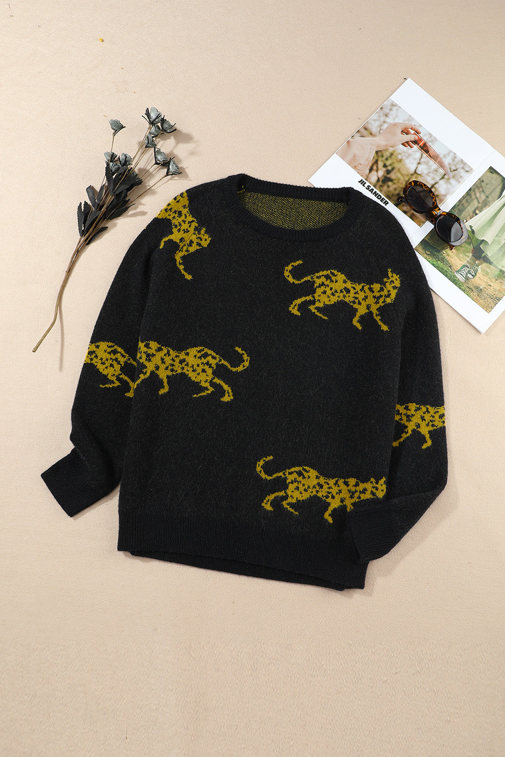 Animal Print Round Neck Sweater - Pahabu - Women's Clothing & Shop