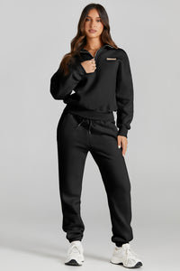 Quarter Zip Top and Drawstring Pants Active Set - Pahabu - Women's Clothing & Shop