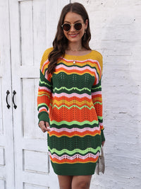 Openwork Round Neck Sweater Dress - Pahabu - Women's Clothing & Shop