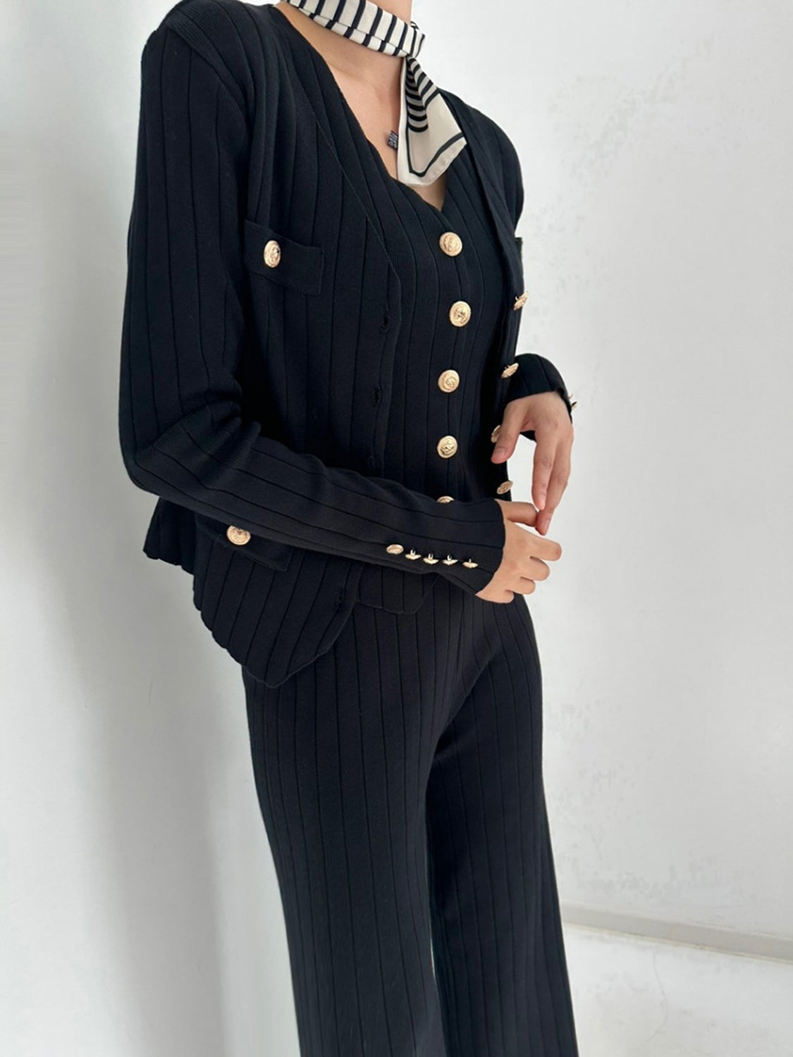V-Neck Tank, Cardigan and Pants Three-Piece Sweater Set - Pahabu - Women's Clothing & Shop