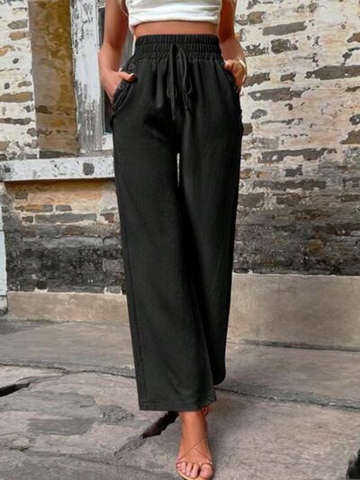 Tied High Waist Wide Leg Pants with Pockets - Pahabu - Women's Clothing & Shop