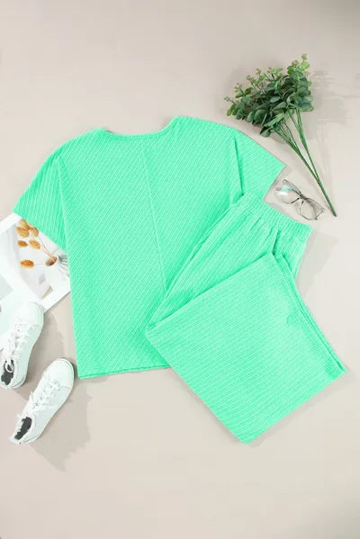 Plus Size Round Neck Half Sleeve Top and Tied Pants Set - Pahabu - Women's Clothing & Shop