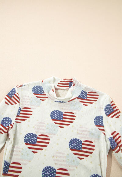 US Flag Heart Mock Neck Long Sleeve Bodysuit - Pahabu - Women's Clothing & Shop