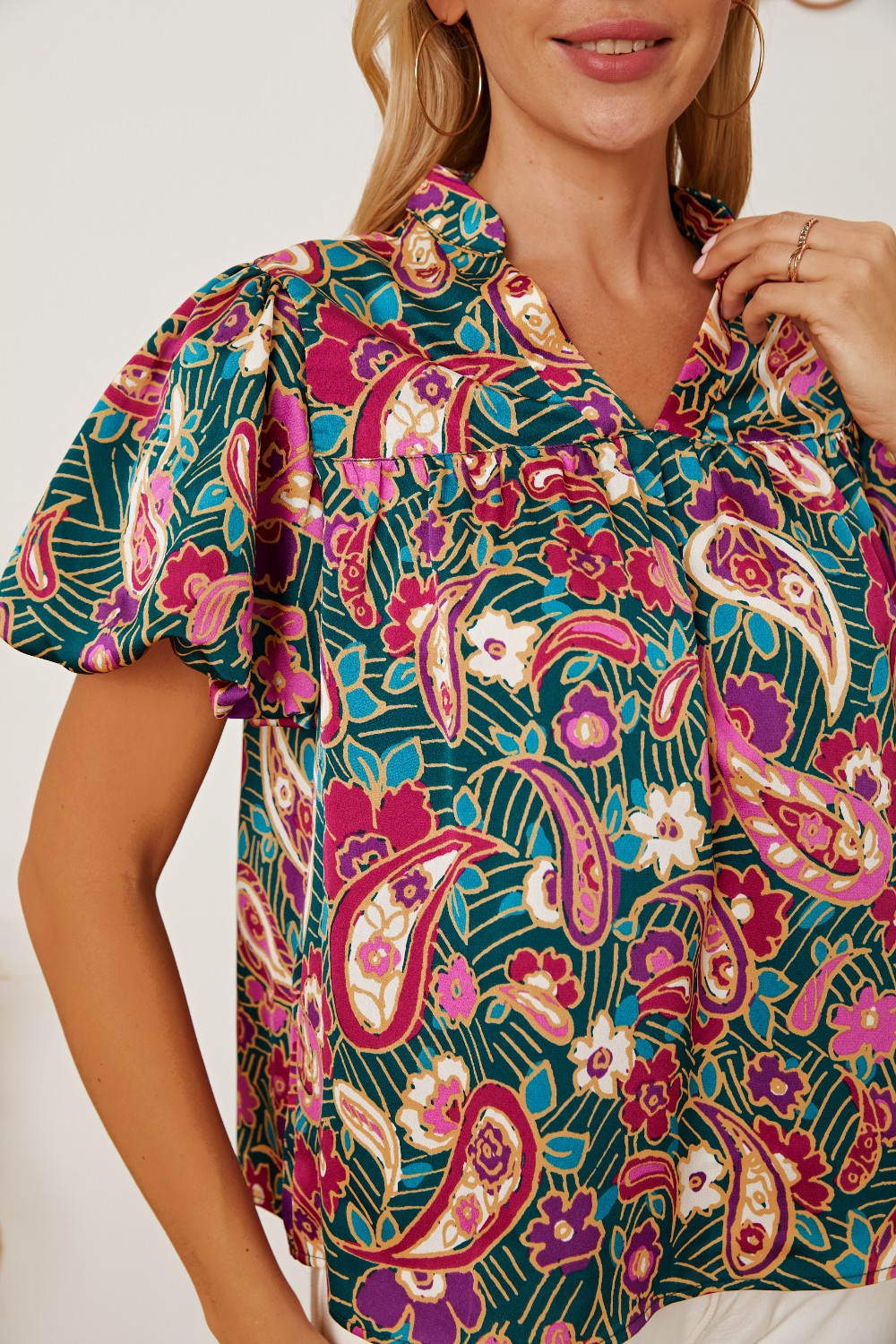 Floral Collared Neck Short Sleeve Blouse - Pahabu - Women's Clothing & Shop