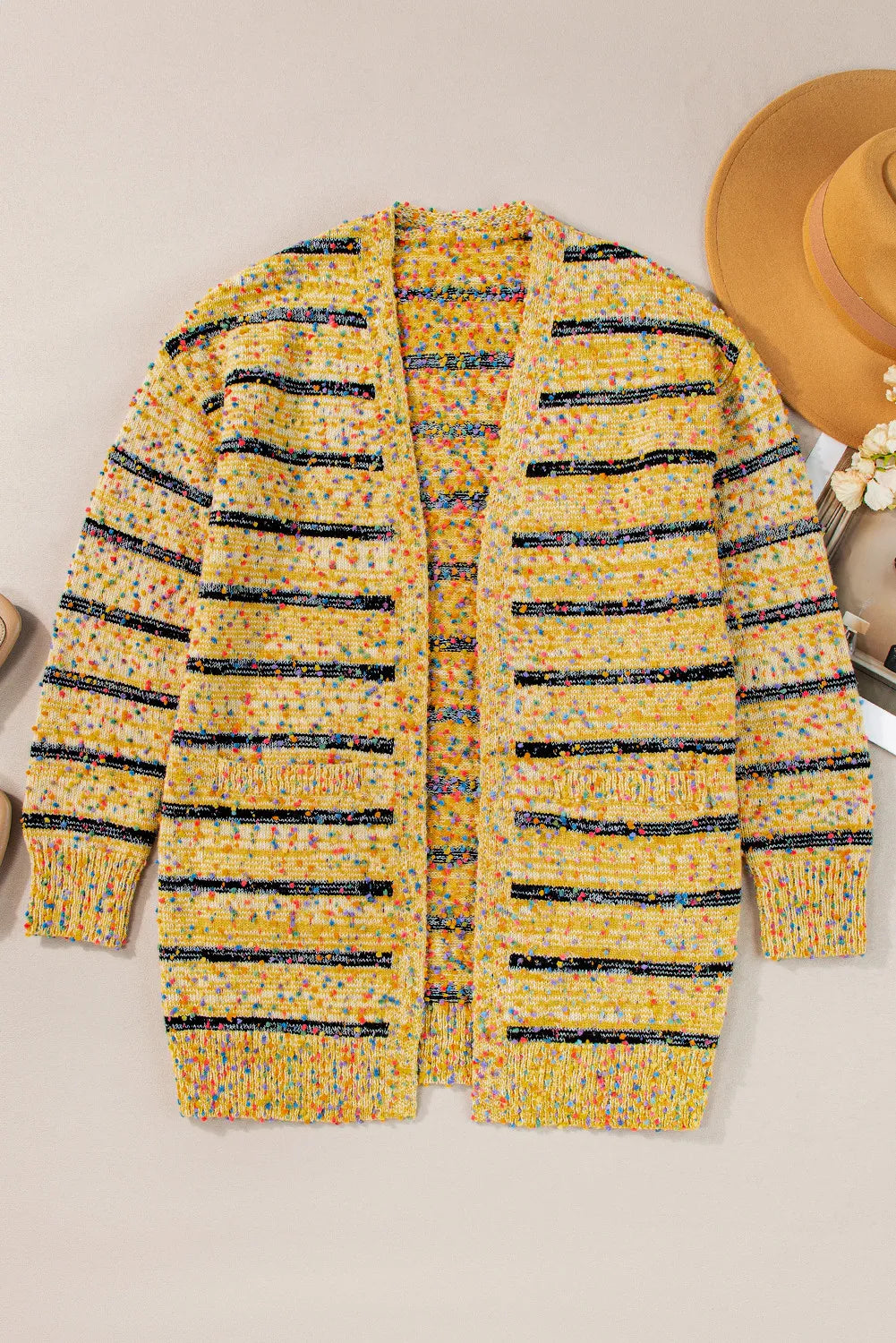 Striped Open Front Long Sleeve Cardigan - Pahabu - Women's Clothing & Shop