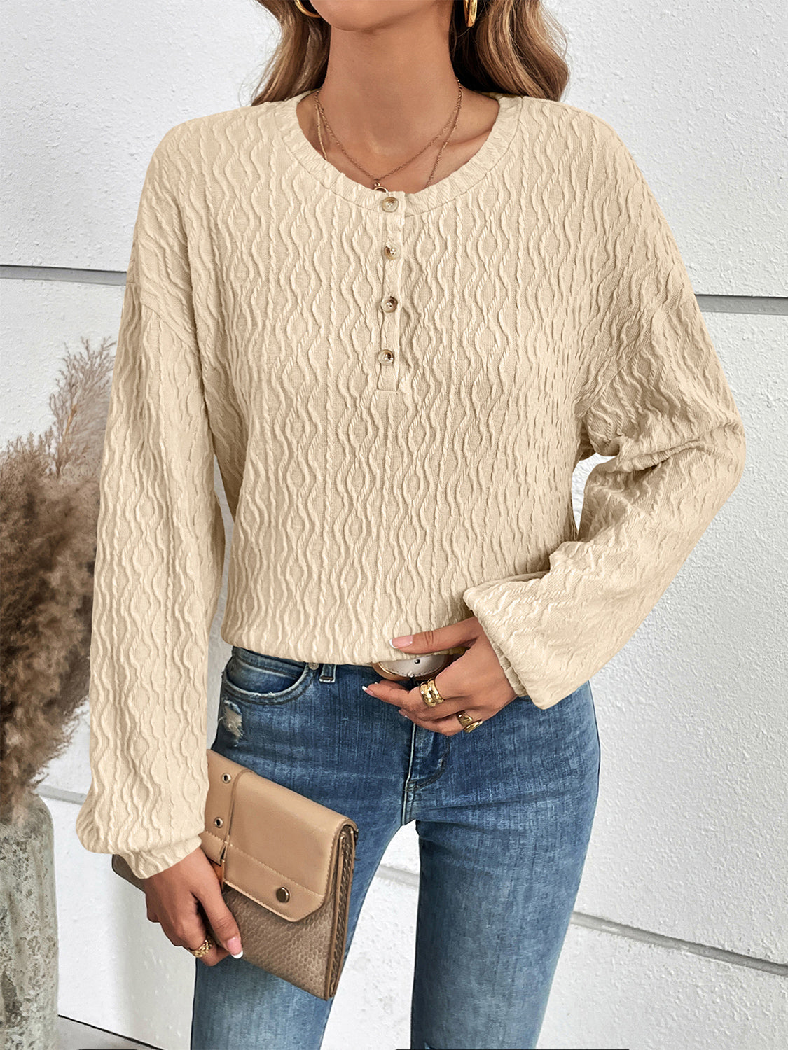 Ivy Lane Half Button Long Sleeve Top - Pahabu - Women's Clothing & Shop