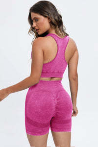 3 Piece Washed Square Neck Wide Strap Active Set - Pahabu - Women's Clothing & Shop