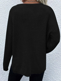 Notched Long Sleeve Sweater - Pahabu - Women's Clothing & Shop