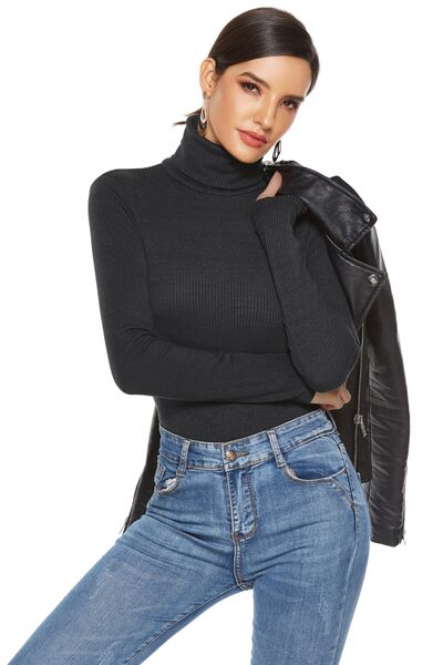 Ribbed Turtleneck Long Sleeve Bodysuit - Pahabu - Women's Clothing & Shop