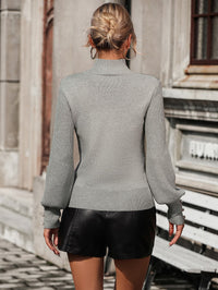 Mock Neck Ribbed Lantern Sleeve Pullover Sweater - Pahabu - Women's Clothing & Shop