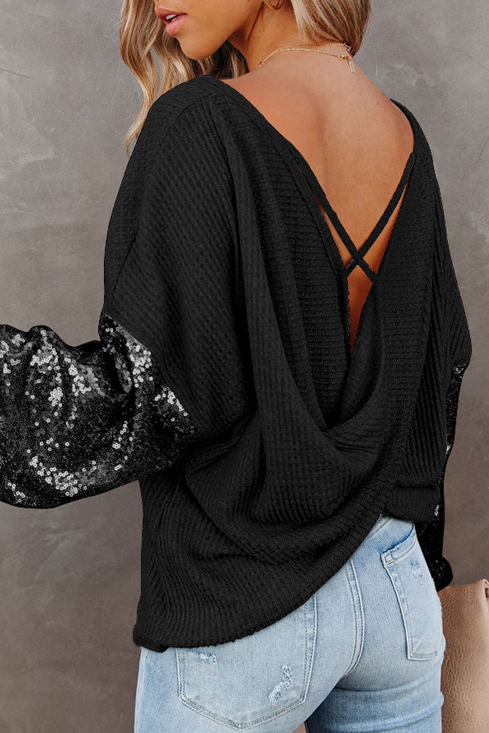 Sequin Waffle-Knit Blouse - Pahabu - Women's Clothing & Shop