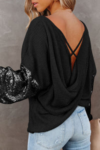 Sequin Waffle-Knit Blouse - Pahabu - Women's Clothing & Shop