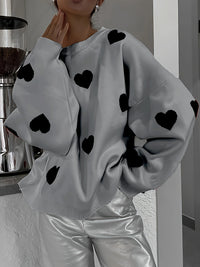 Valentine’s Day Heart Round Neck Long Sleeve Sweater - Pahabu - Women's Clothing & Shop