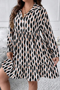 Plus Size Printed Johnny Collar Long Sleeve Dress - Pahabu - Women's Clothing & Shop