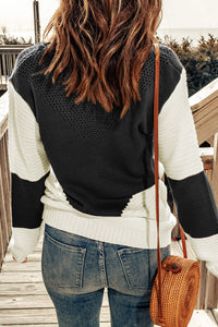 Woven Right Two-Tone Openwork Rib-Knit Sweater - Pahabu - Women's Clothing & Shop