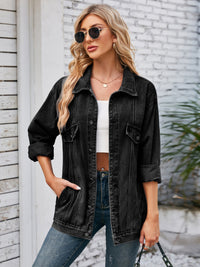 Button Up Long Sleeve Denim Jacket - Pahabu - Women's Clothing & Shop