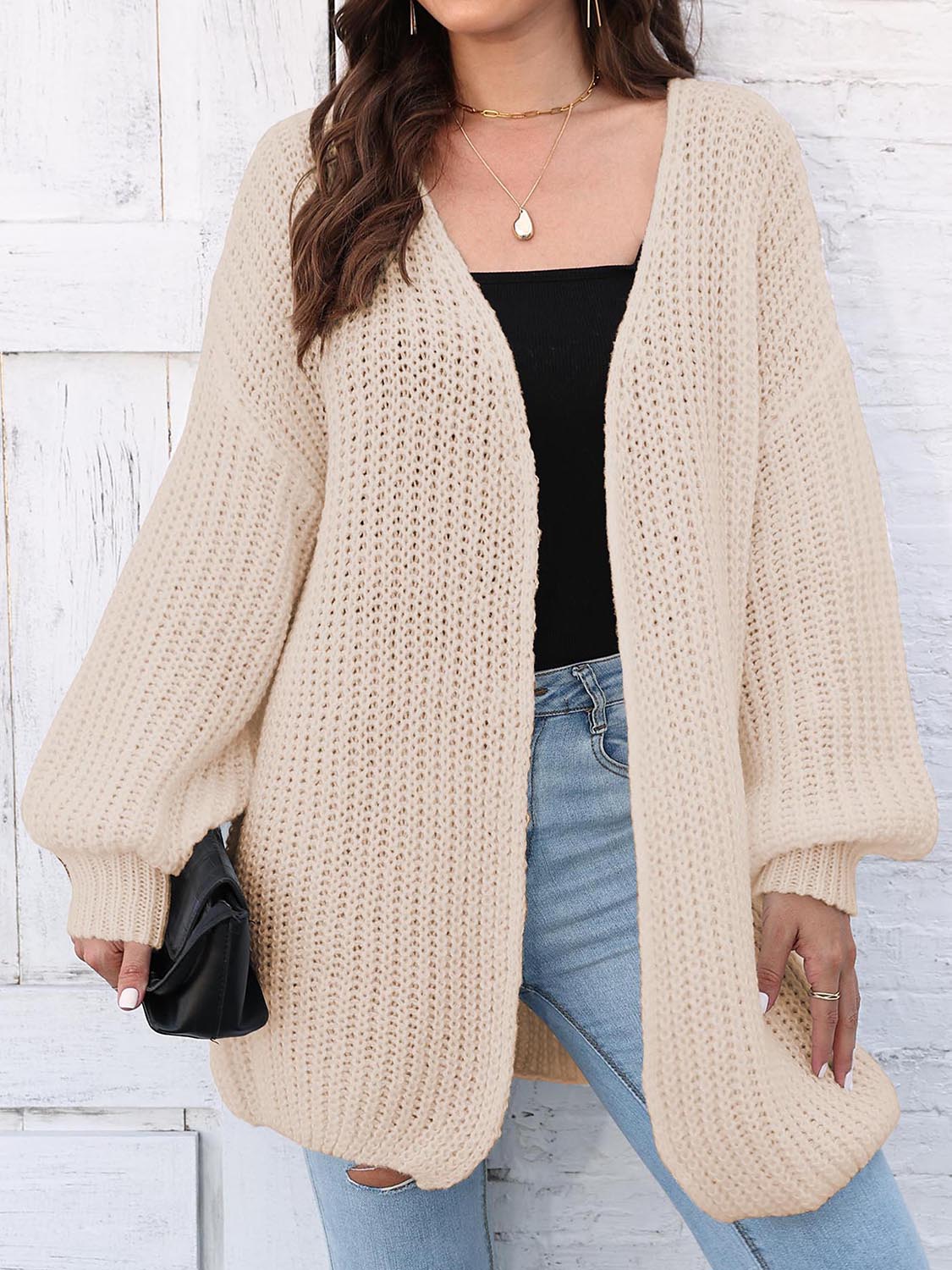 Open Front Dropped Shoulder Longline Cardigan - Pahabu - Women's Clothing & Shop