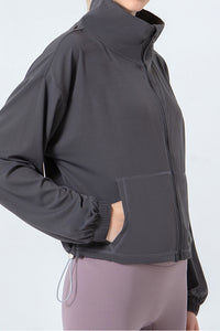 Drawstring Zip Up Dropped Shoulder Active Outerwear - Pahabu - Women's Clothing & Shop