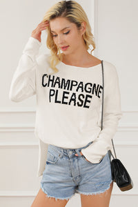 CHAMPAGNE PLEASE Long Sleeve Slit Sweater - Pahabu - Women's Clothing & Shop